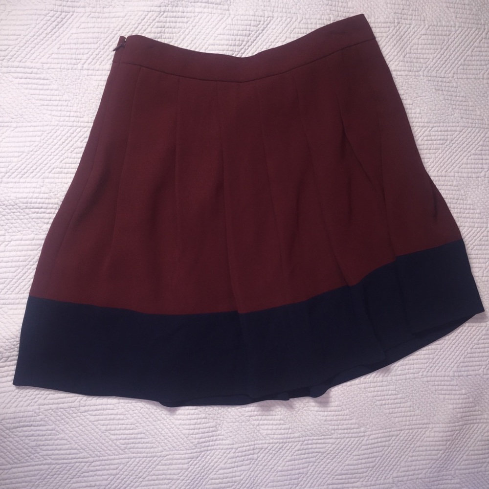 3 for $25 J Crew burgundy and navy striped skirt.